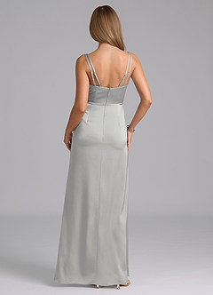 Azazie Leo Final Sale Silver Sheath Pleated Stretch Satin Dress image3