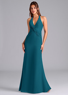 Azazie Valerie Robes de demoiselle d'honneur Robe Sirène en Mousseline de soie Plissée Bleu Encre image4