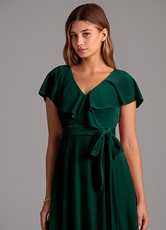 Azazie Lainey Bridesmaid Dresses Emerald A-Line Ruched Velvet Dress image2