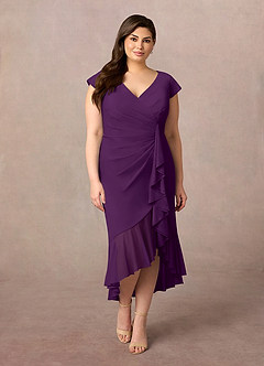 Azazie Renetta Mother of the Bride Dresses Grape Sheath V-Neck Pleated Mesh Dress image8