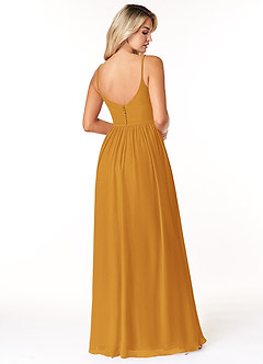 Azazie Rayna Bridesmaid Dresses Butterscotch A-Line V-Neck Pleated Chiffon Dress image2