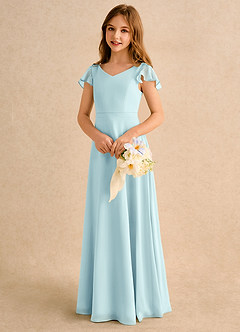Azazie Nari Girls Formal Blumenmädchenkleider A-Linie mit ärmel Chiffon Kleid Seegrün image3