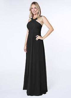 Azazie Kaleigh Bridesmaid Dresses Black A-Line Pleated Chiffon Dress image3
