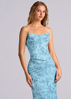 Azazie Sorrel Bridesmaid Dresses Blue Fern Floral Mermaid Corset Chiffon Dress image6