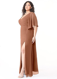 Azazie Cierra Jurken voor bruidsmeisjes Jurk van Chiffon met A-Lijn V-hals Bronzeertint image11