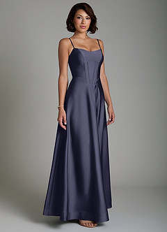Azazie Nona Bridesmaid Dresses Stormy A-Line Pleated Stretch Satin Dress image5