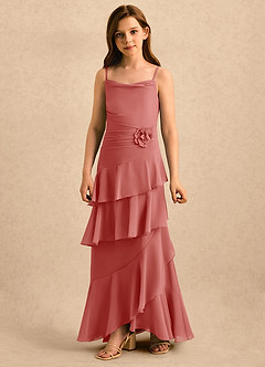 Azazie Indiah Girls Formal Flower Girl Dresses Antique Rose A-Line Ruched Chiffon Dress image5