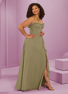 Barbie ♥ Azazie Brautjungfernkleider A-Linie Herzausschnitt Chiffon Kleid Moosgrün image12