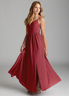 Azazie Zeya Junior Pomegranate A-Line Chiffon Dress image4