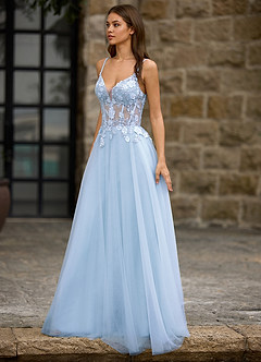 Drapelet Blue A-line Prom Dress image5