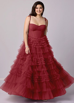 Barbie ♥ Azazie Brautjungfernkleider A-Linie Herzausschnitt Tüll Kleid Granatapfelrot image6