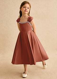 Azazie Yosemite Flower Girl Dresses Auburn Ball-Gown Sweetheart Neckline Matte Satin Dress image6