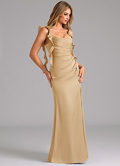 Azazie Jessamine Brautjungfernkleider A-Linie Korsett Stretch-Satin Kleid Gold image4