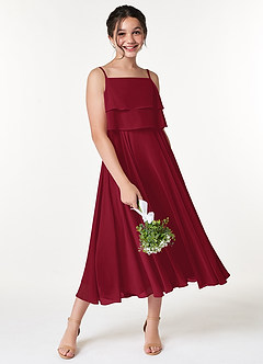 Azazie Ensley Junior Burgundy A-Line Pleated Chiffon Dress image5