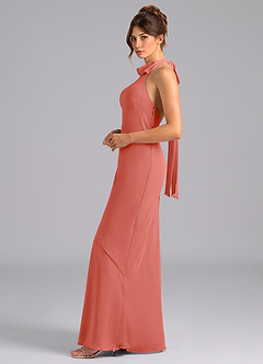 Azazie Velli Brudtärnklänningar Klä av Sjöjungfru i Chiffong Hög hals Laxrosa image5