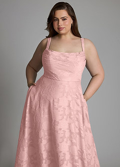 Azazie Shaude Bridesmaid Dresses Powder Pink A-Line Pleated Floral Burnout Dress image10