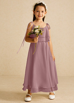 Azazie Temi Flower Girl Dresses Dusty Rose A-Line Spaghetti Strap Chiffon Dress image2
