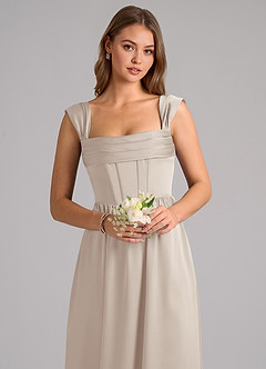 Azazie Hattie Robes de demoiselle d'honneur Robe Trapèze en Satin extensible Corset Givre image6