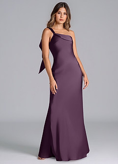 Azazie Driea Jurken voor bruidsmeisjes Jurk van Stretch Satijn met Zeemeermin One-Shoulder Pruim image7