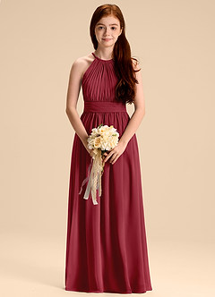 Azazie Malone Junior Pomegranate A-Line Pleated Chiffon Dress image3