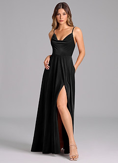 Azazie Sarella Robes de demoiselle d'honneur Robe Trapèze en velours Plissée Noir image3