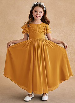 Azazie Ali Flower Girl Dresses Butterscotch A-Line Pleated Chiffon Dress image1