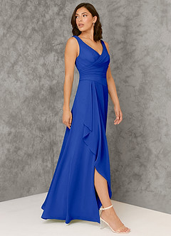 Azazie Kori Final Sale Royal Blue A-Line Pleated Chiffon Dress image3
