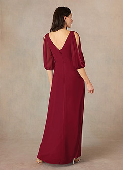 Azazie Bronwyn vestidos de madre de la novia Vestido de Borgoña de Gasa de Corte En A con Cuello de pico fruncido image4