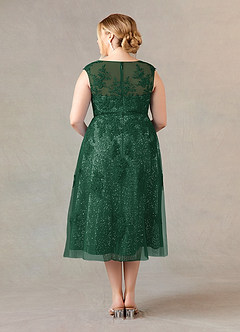 Azazie Flynn vestidos de madre de la novia Vestido de Verde Oscuro de Tul de Corte En A con Cuello barco encaje image7