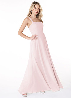 Azazie Jay Bridesmaid Dresses Blushing Pink A-Line Square Neckline Side Slit Chiffon Dress image3