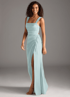Azazie Jesaphine Bridesmaid Dresses Mist Sheath Bow Stretch Satin Dress image6
