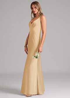 Azazie Kamila Brautjungfernkleider A-Linie Plissee Stretch-Satin Kleid Gold image6