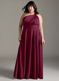 Azazie Charlize Bridesmaid Dresses Mulberry A-Line One Shoulder Stretch Satin Dress image13