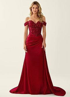 Nerine Rot Meerjungfrauen-Abendkleid mit Spitzenkorsett und Schnürung am Rücken image4