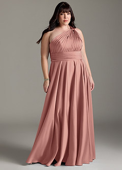 Azazie Charlize Robes de demoiselle d'honneur Robe Trapèze en Satin extensible Ue épaule Rosette image9
