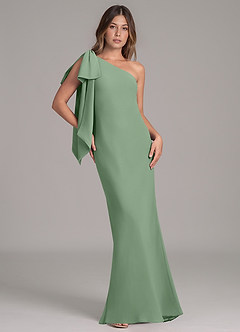 Azazie Capri Bridesmaid Dresses Matcha A-Line One Shoulder Chiffon Dress image1