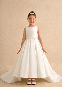 Azazie Ophelia Flower Girl Dresses Ivory Ball-Gown Bow Mikado Dress image5