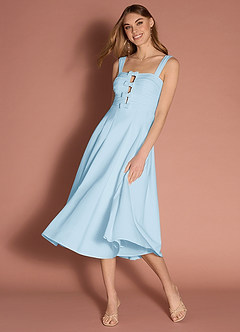 Elior Sky Blue Bow Midi Dress image4
