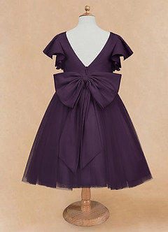 Azazie Kaeya Flower Girl Dresses Plum A-Line Bow Tulle Dress image6