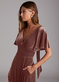 Azazie Kimber Bridesmaid Dresses Espresso A-Line with Pockets Velvet Dress image6
