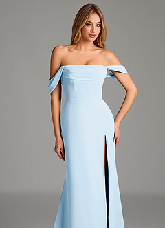 Azazie Riley Robes de demoiselle d'honneur Robe Fourreau Convertible en Mousseline de soie Épaule décolletée Bleu Ciel image2