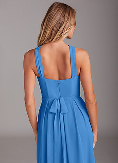 Azazie Dixie Bridesmaid Dresses Blue Jay A-Line Halter Pleated Chiffon Dress image6