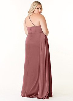 Azazie Maron Bridesmaid Dresses Amethyst A-Line One Shoulder Stretch Satin Dress image9
