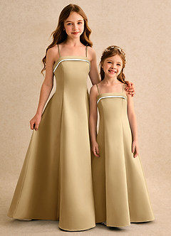 Azazie Izel Girls Formal Flower Girl Dresses Ivory Gold A-Line Pleated Matte Satin Dress image2