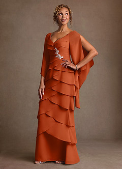 Azazie Arabinda Kleider für die Brautmutter Etui Gestreift Chiffon Kleid Gebranntes Orange image3