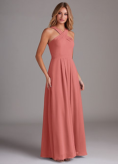 Azazie Dixie Brautjungfernkleider Eine Linie Halter Gefaltet Chiffon Kleid Antike Rose image4