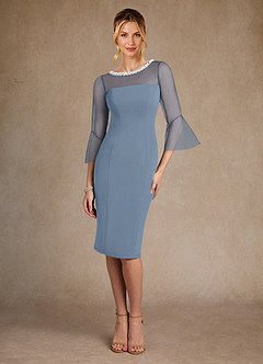 Azazie Bellevue Mother of the Bride Dresses Dusty Blue Sheath Beaded Stretch Crepe Dress image1