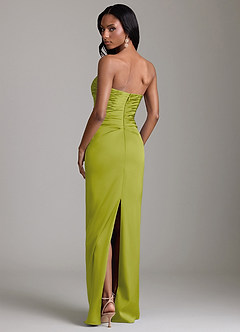 Azazie Sonora Vestidos de damas de honor Vestido de Hierba De Limón de Satén Elástico de Corte Recto con Sin tirantes image7