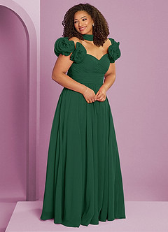 Barbie ♥ Azazie Jurken voor bruidsmeisjes Converteerbaar Jurk van Chiffon met A-Lijn Off the Shoulder Donkergroen image12