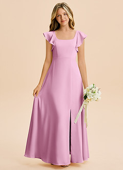 Azazie Bondi Junior Candy Pink A-Line Side Slit Stretch Satin Dress image1